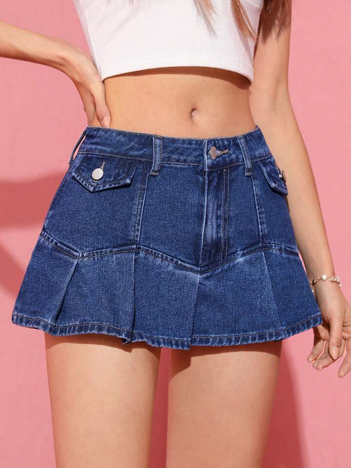Denim Pleated Mini Skirt - XD132