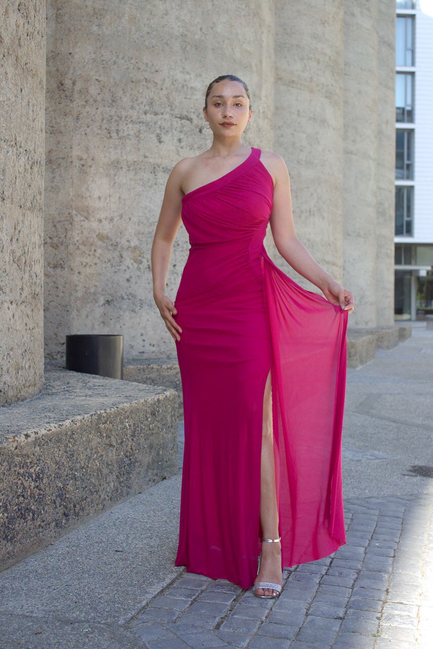 One Shoulder Mesh Maxi Evening Dress | Elegant & Flattering
