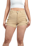 Beige High-Waisted Utility Shorts with Side Pockets XD124