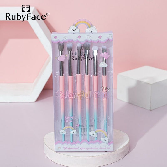 Mofeina Rainbow Makeup Brush Set – 6-Piece Pink Cosmetic Brushes Random
