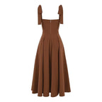 Tie-Shoulder Sweetheart Midi Dress – Flowy A-Line Style