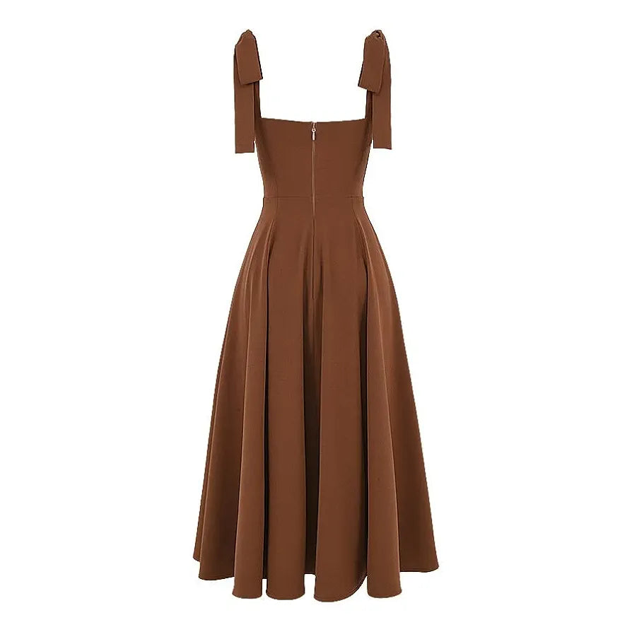 Tie-Shoulder Sweetheart Midi Dress – Flowy A-Line Style