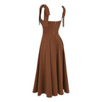 Tie-Shoulder Sweetheart Midi Dress – Flowy A-Line Style