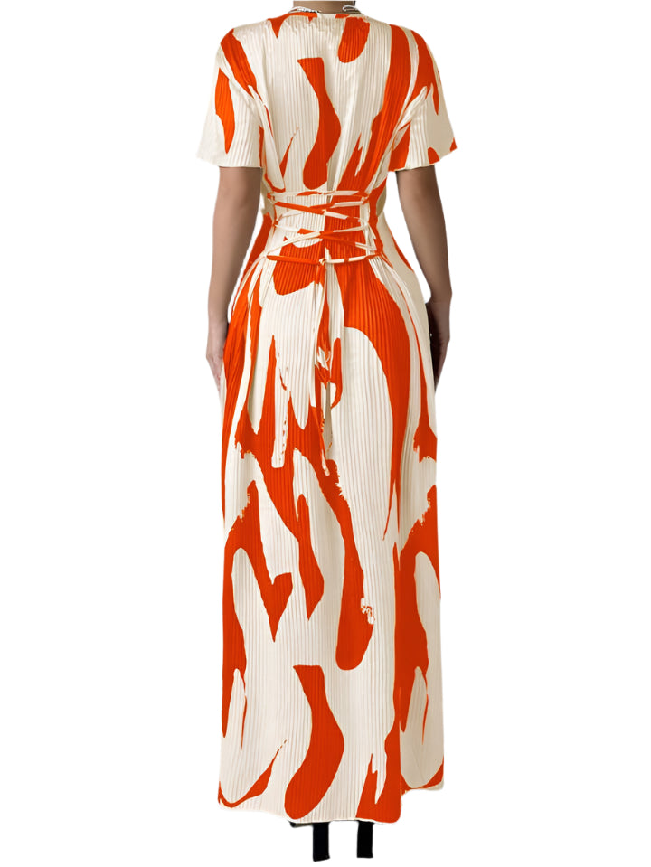 Abstract Print Maxi Dress - Short Sleeve Bodycon Dress