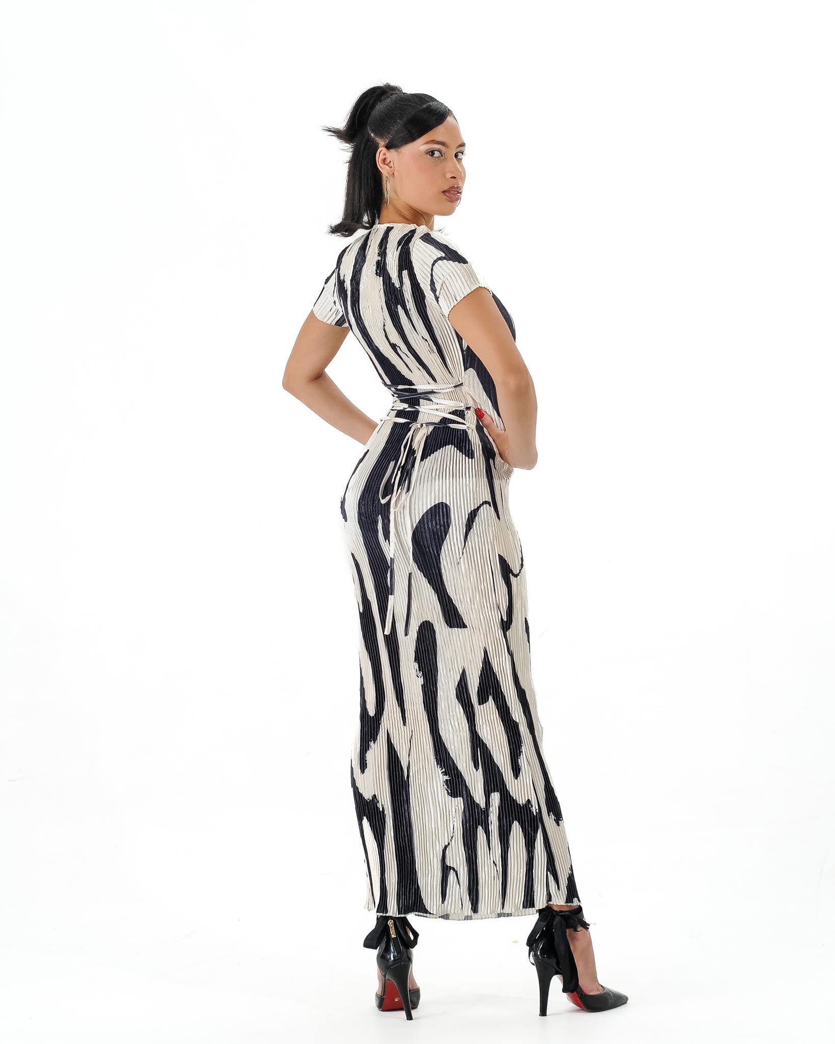 Abstract Print Maxi Dress - Short Sleeve Bodycon Dress