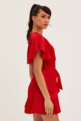 Ruffles Mini High Waist Strap Wrap Dress