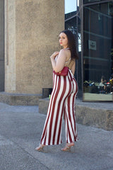 Striped Low V Neck Wrap Straps Jumpsuit | Stylish & Comfortable