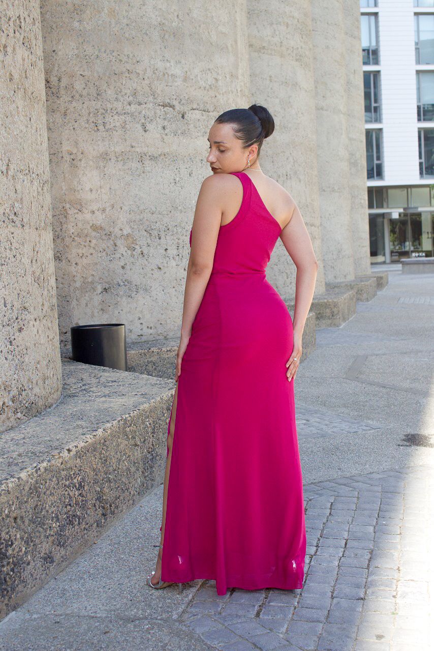 One Shoulder Mesh Maxi Evening Dress | Elegant & Flattering