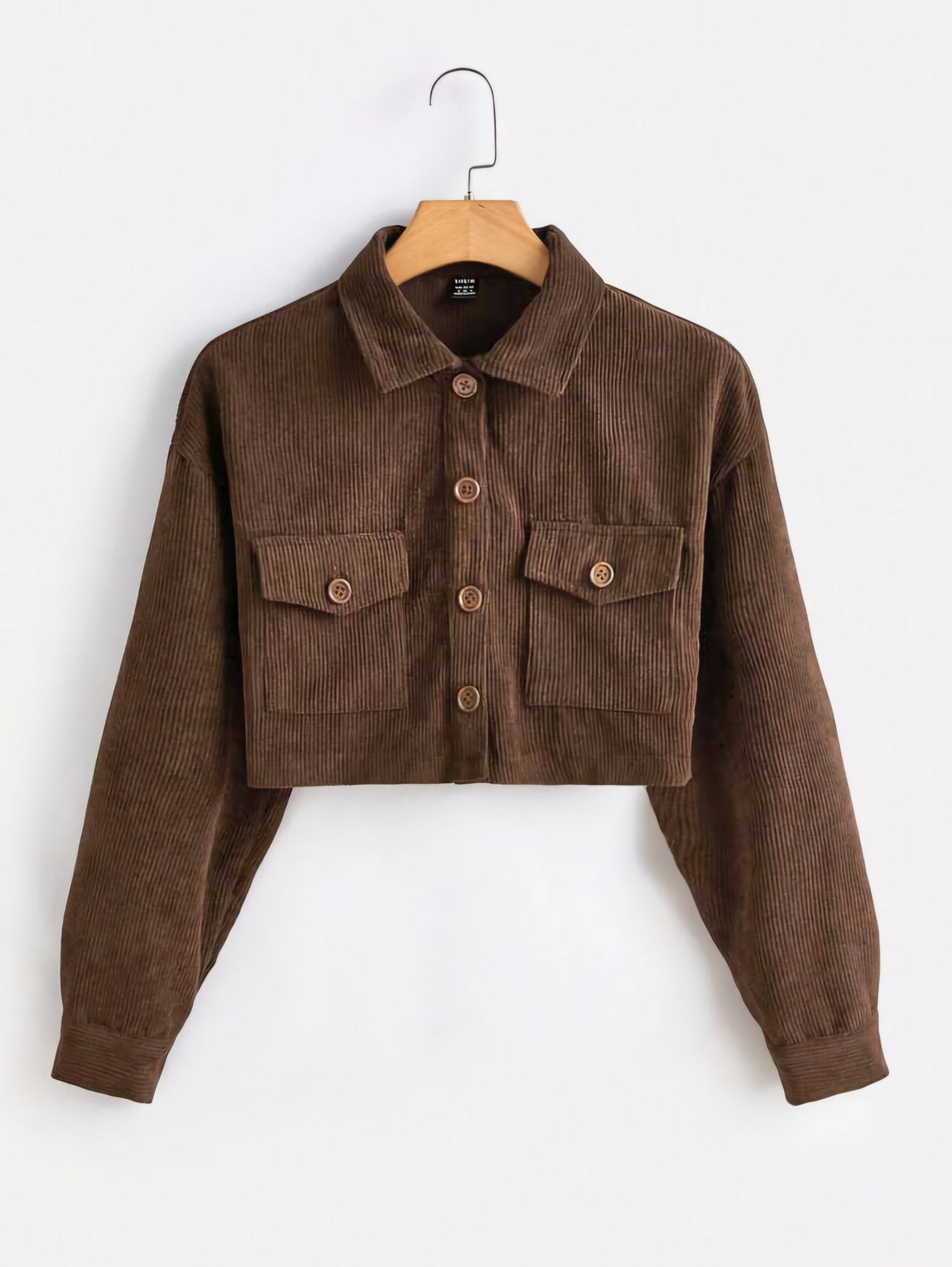 Flap Pocket Drop Shoulder Corduroy Jacket – Stylish & Cozy Jacket for All Seasons