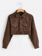 Flap Pocket Drop Shoulder Corduroy Jacket – Stylish & Cozy Jacket for All Seasons