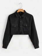 Flap Pocket Drop Shoulder Corduroy Jacket – Stylish & Cozy Jacket for All Seasons