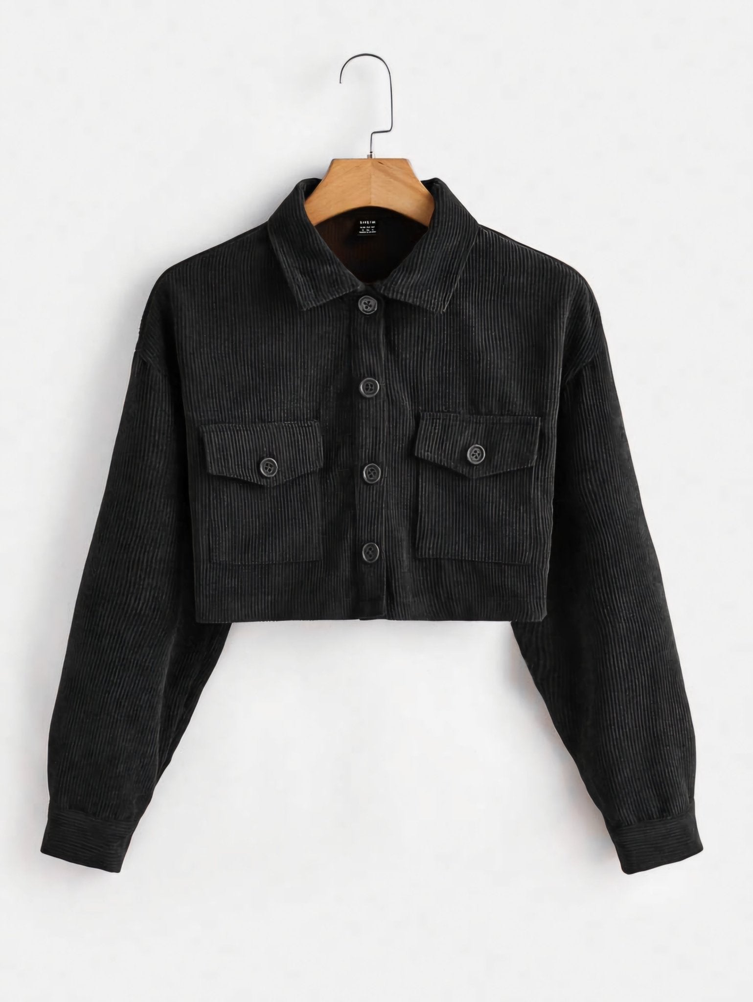 Flap Pocket Drop Shoulder Corduroy Jacket – Stylish & Cozy Jacket for All Seasons