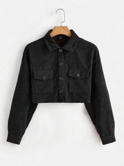 Flap Pocket Drop Shoulder Corduroy Jacket – Stylish & Cozy Jacket for All Seasons