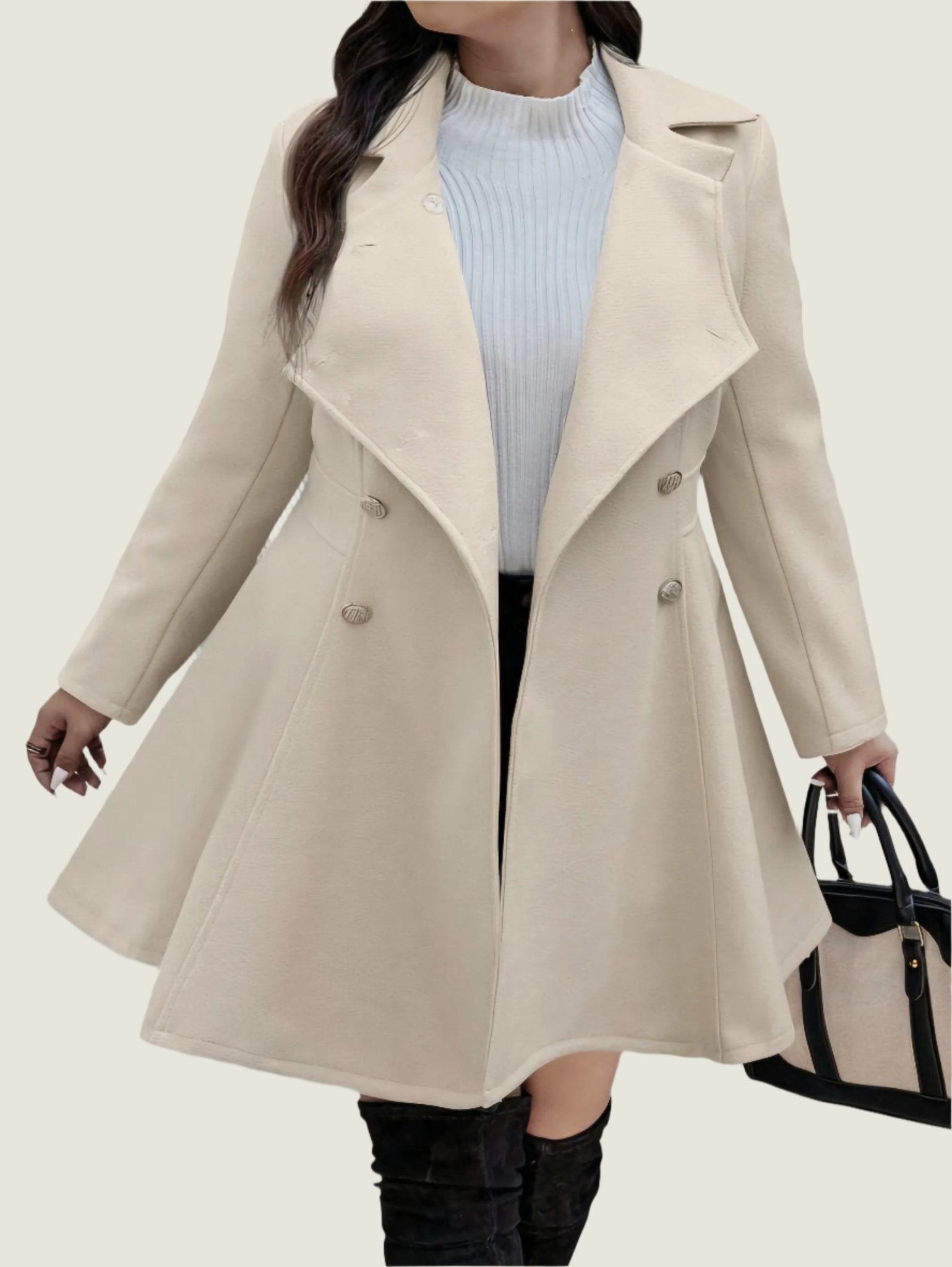 Person wearing a beige coat on a city street