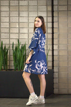 Mini Floral Print Batwing Sleeve Kimono Dress
