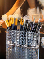 1pc Diamond Pattern Three-Grid Makeup Holder - Makeup Brush Storage
