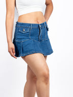 Denim Pleated Mini Skirt - XD132