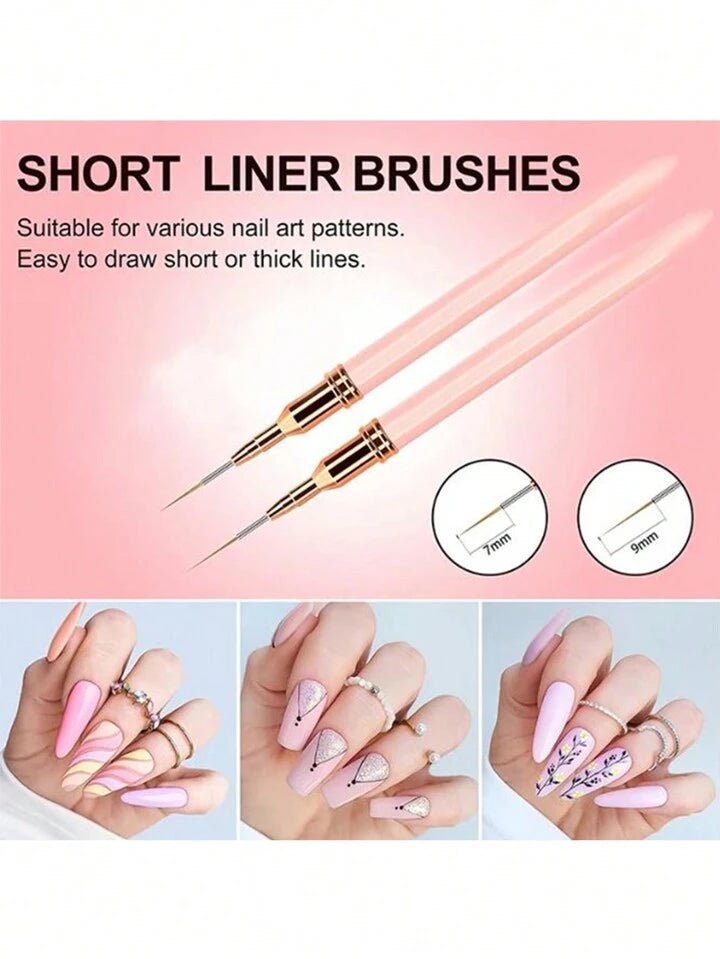 Precision Liner Nail Art Brush – 5pc Pink Handle Set