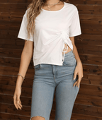 Womens Drawstring Side Asymmetrical T-shirt