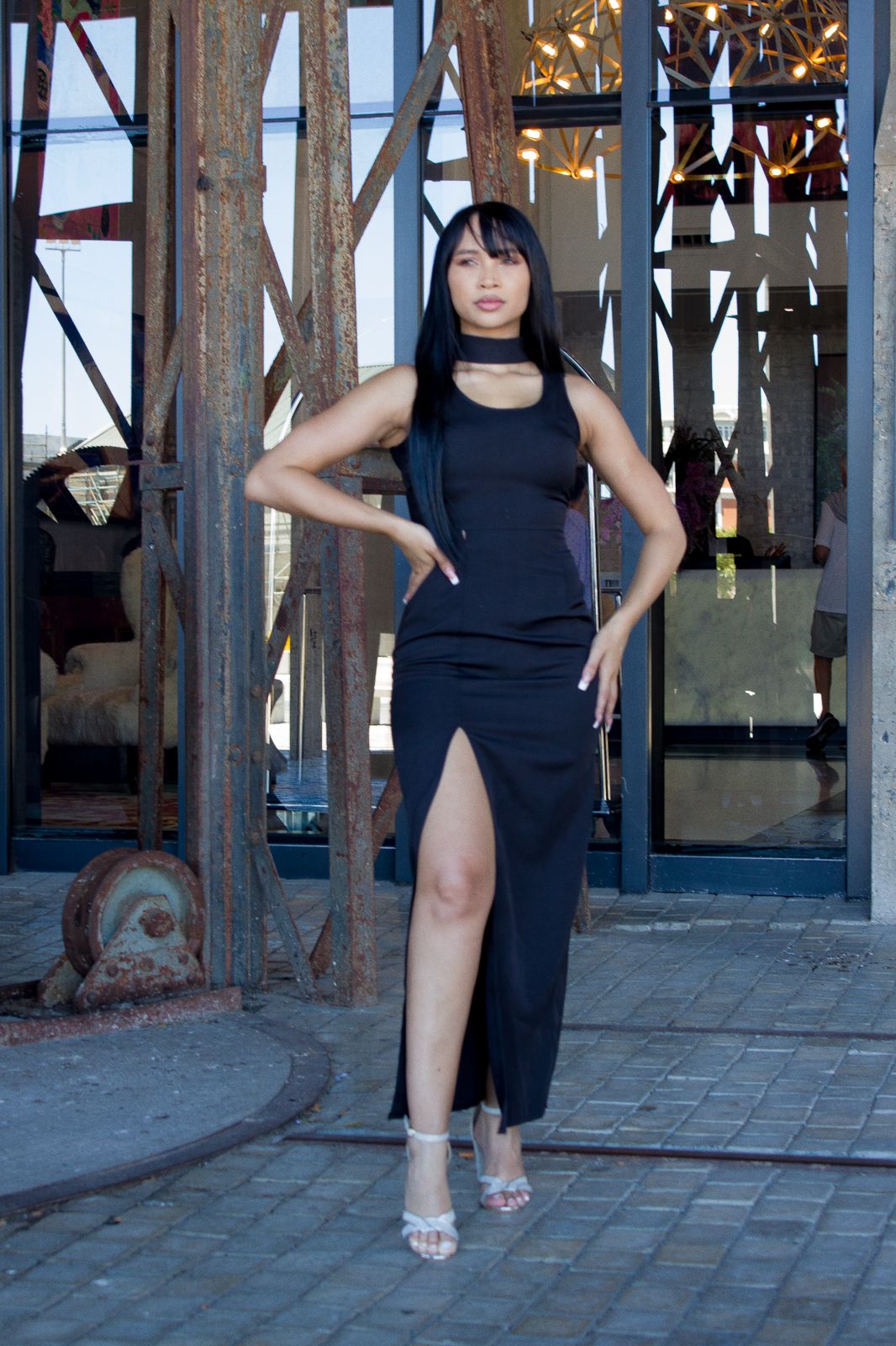 Black Turtleneck Hollow Bodycon Slit Maxi Dress - Elegance Redefined