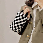 Checkered Rectangular Makeup Travel Bag - Stylish & Spacious Organizer