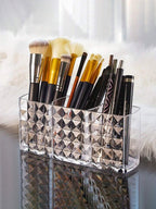 1pc Diamond Pattern Three-Grid Makeup Holder - Makeup Brush Storage