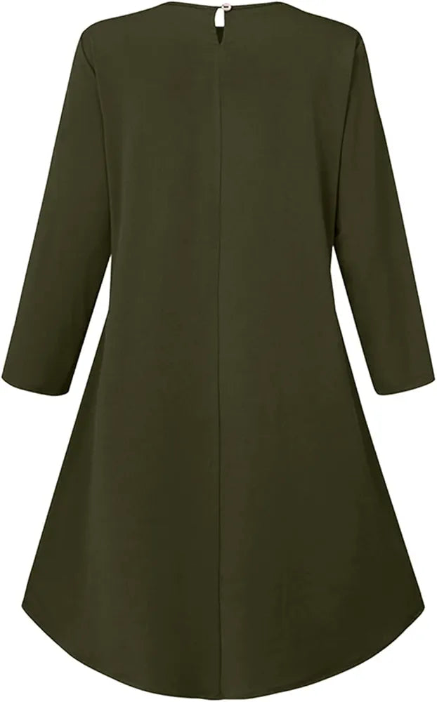 Long Sleeve Button Decor Tunic Dress