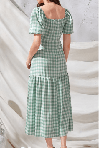 Gingham Puff Sleeve Midi Dress - Vintage & Chic