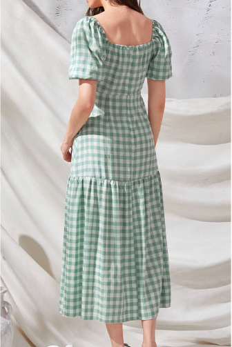Gingham Puff Sleeve Midi Dress - Vintage & Chic