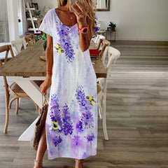 Long Slit Printed Maxi Dress