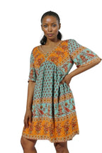 Short Sleeve Boho Print Mini Dress