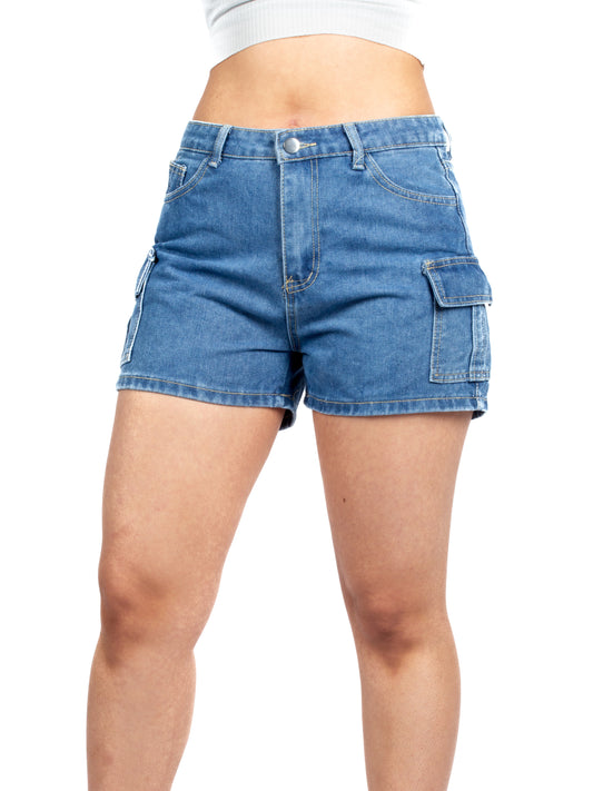 Trendy High-Waisted Denim Shorts with Side Pocket - XD126
