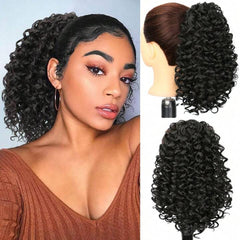 Short Synthetic Kinky Curly Drawstring With Two Clips Extension Ponytail