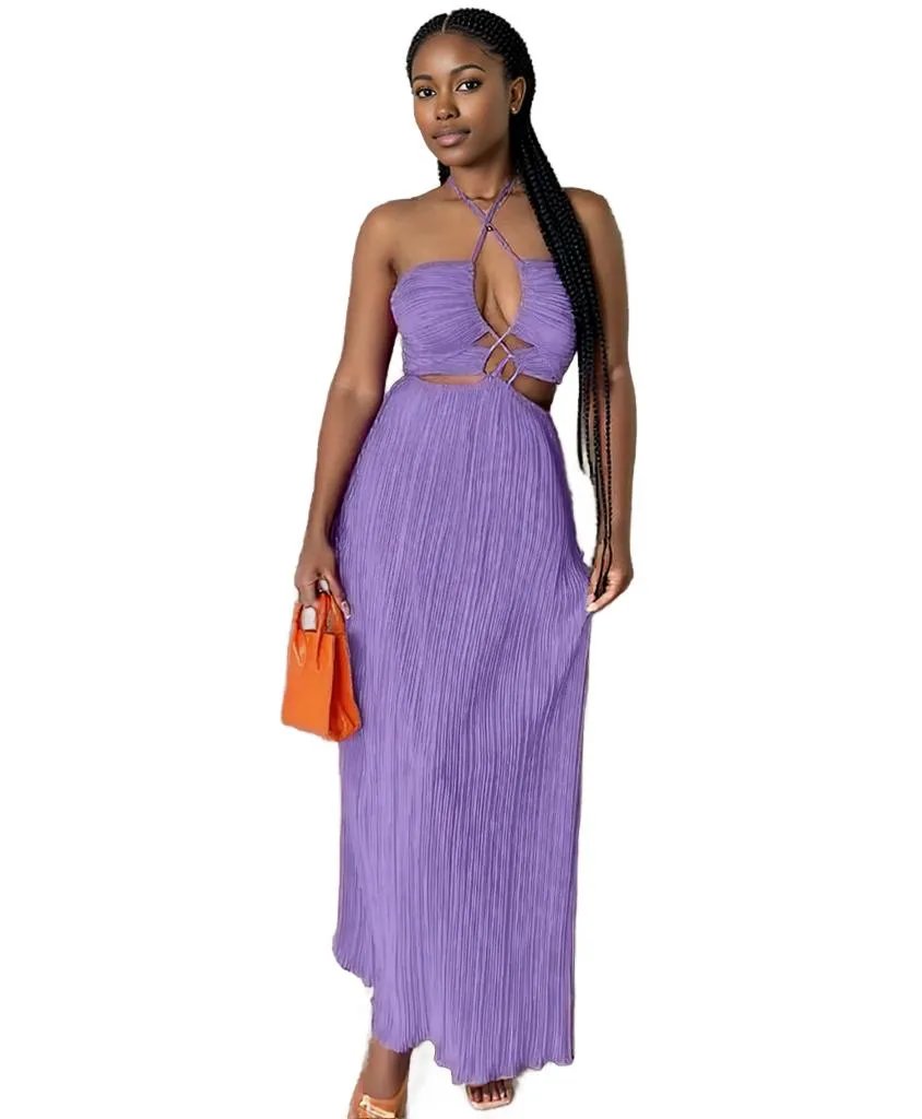 Halter Cutout Pleated Maxi Dress -  Bold & Stylish