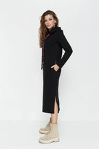 Women’s Minimal Hooded Midi Dress – Clean Line Side Split Relaxed Fit Outfit
