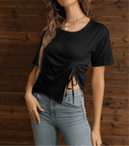Womens Drawstring Side Asymmetrical T-shirt