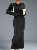 Ribbed Knit Two Piece Set - Top & Maxi Skirt