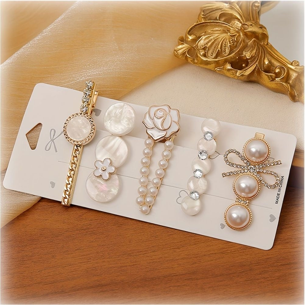 5pcs White Golden Hairpins Elegant Hair Clips XD21