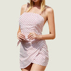Red Polkadot Asymmetrical Wrap Skirt Dress