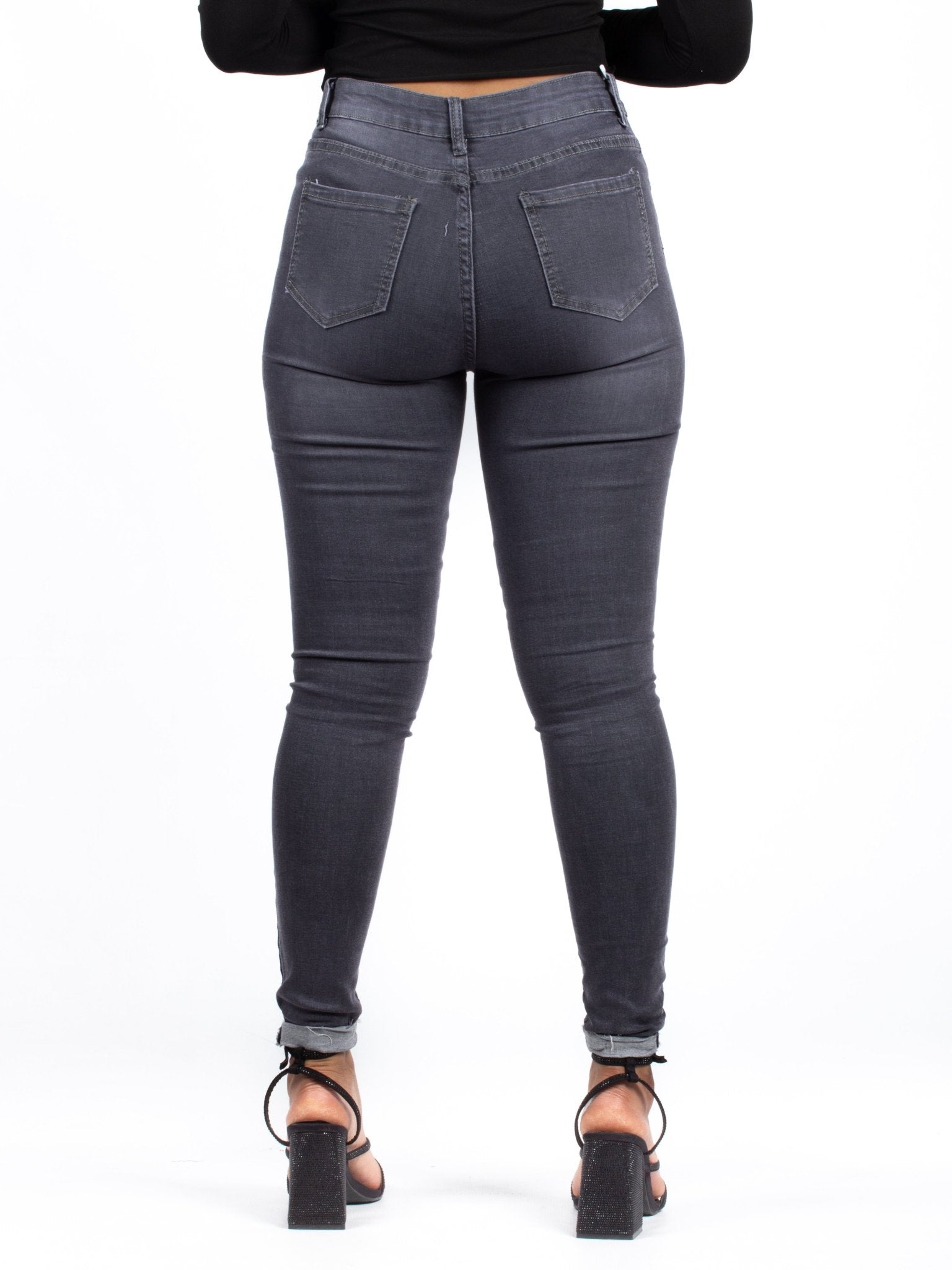 Button Dark Grey Skinny Jeans K2048