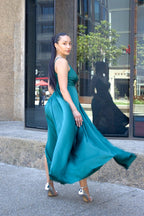 Solid Split Thigh Shoulder Cami Bridesmaid Dress