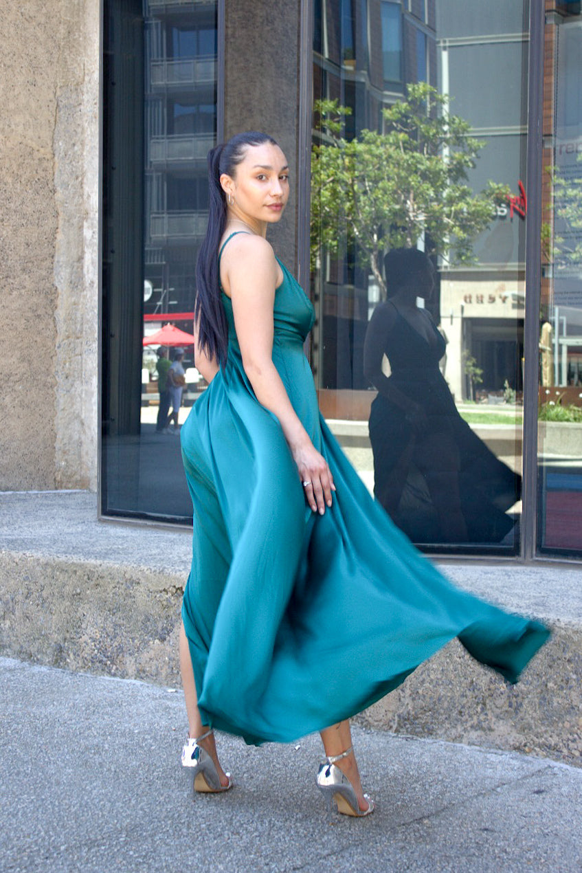 Solid Split Thigh Shoulder Cami Bridesmaid Dress