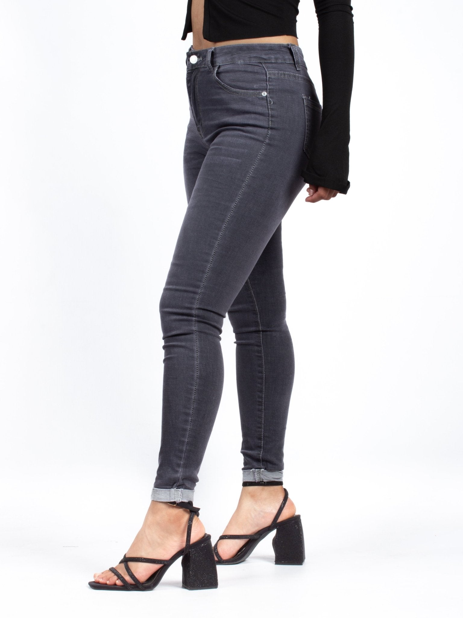 Button Dark Grey Skinny Jeans K2048