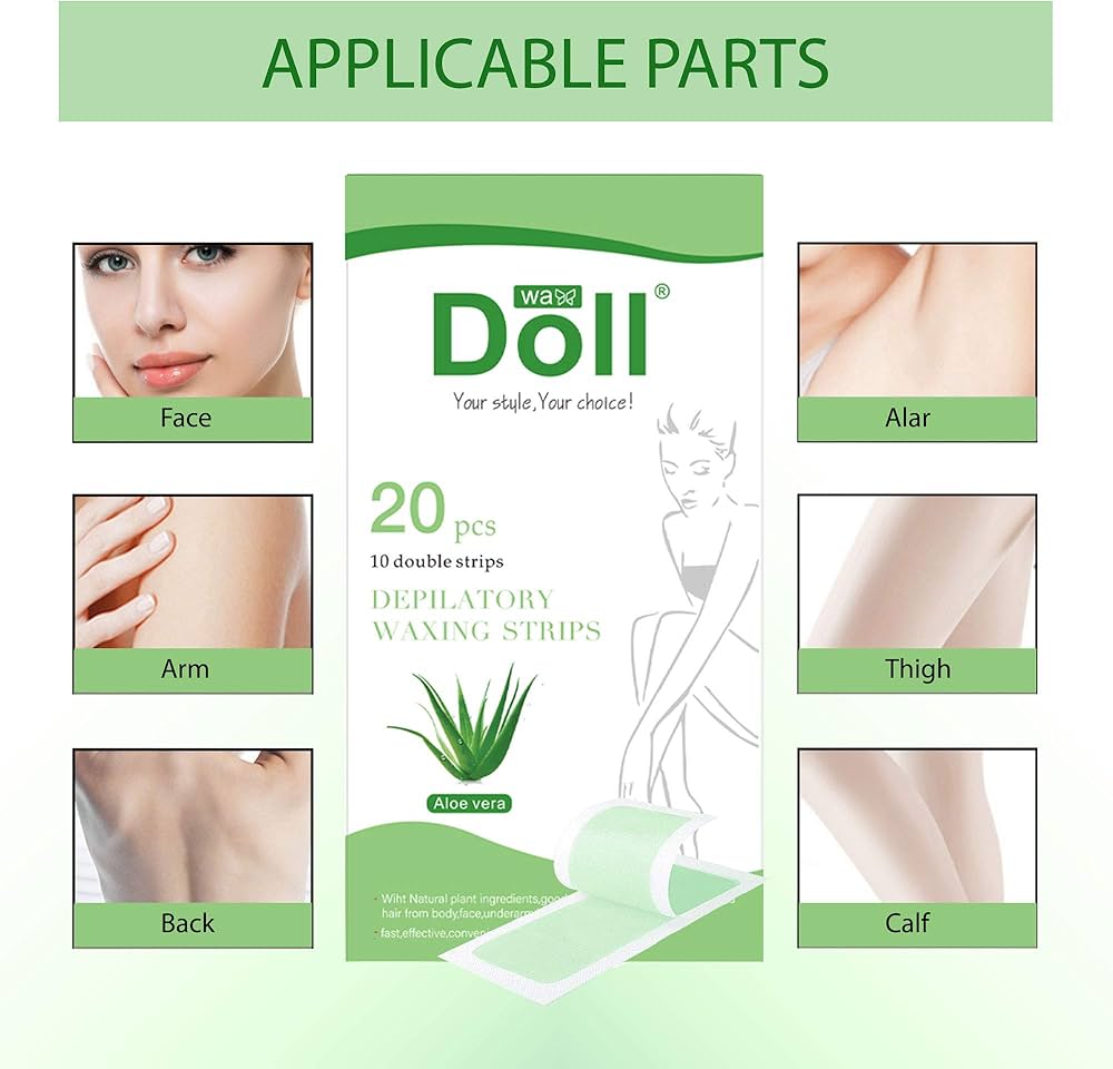 Doll Depilatory Waxing Strips - 20 pcs (10 Double Strips) Random