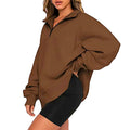 Half-Zip Pullover Sweatshirt – Casual Oversized Hoodie with High Neck