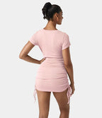 Drawstring Side Rib-Knit Bodycon Mini Dress
