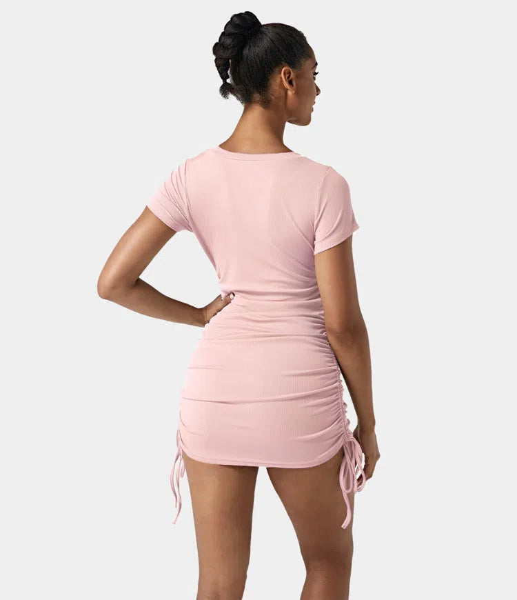 Drawstring Side Rib-Knit Bodycon Mini Dress