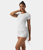 Drawstring Side Rib-Knit Bodycon Mini Dress