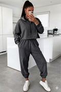 Women’s 2-Piece Fleece Loungewear Set – Cropped Hoodie & High-Waisted Joggers