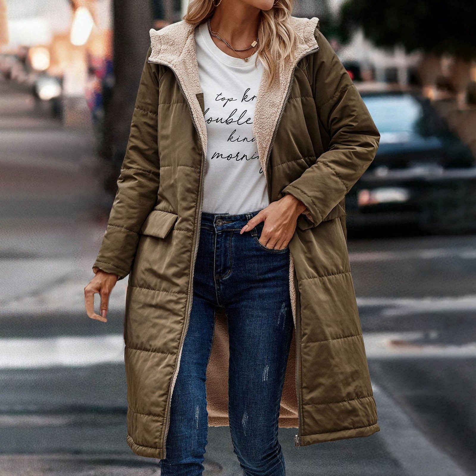 Women's Reversable Fleece-Lined Long Jacket